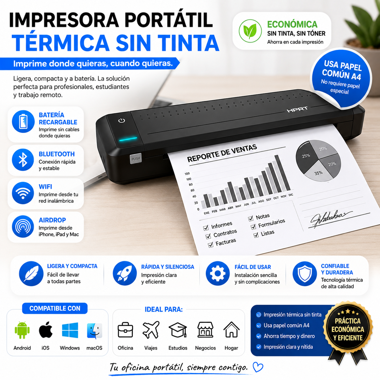 Impresora Térmica Multifuncional con Tecnología SIN TINTA + REGALO Farola Led